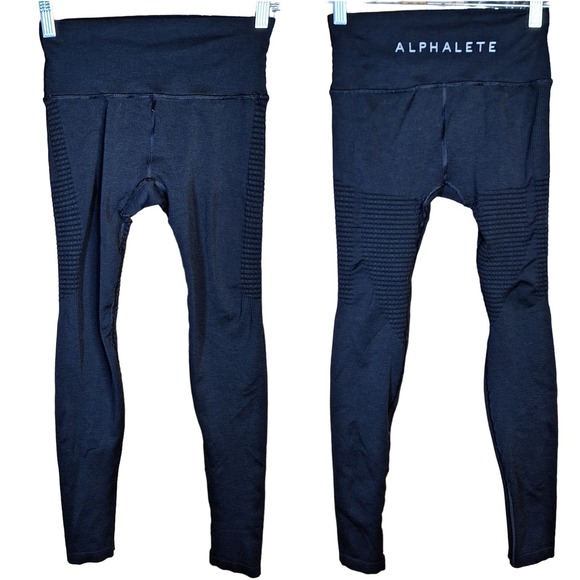 Alphalete Halo leggings M black textured contour athletic leggings high rise - Picture 2 of 6